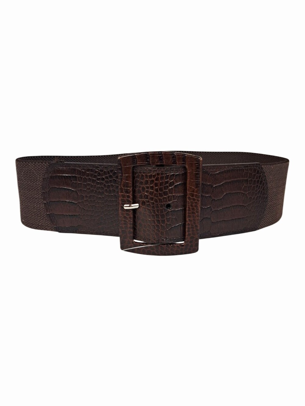 Calvin‎ Klein Mock Croc Wide Elastic Waist Belt Brown S/M